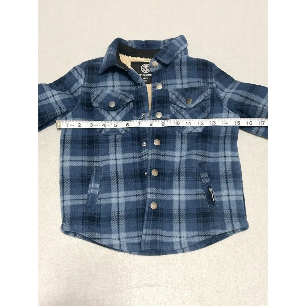 Weatherproof Boys Blue Plaid Sherpa Lined Fleece Shirt Jacket Shacket Size 4/5